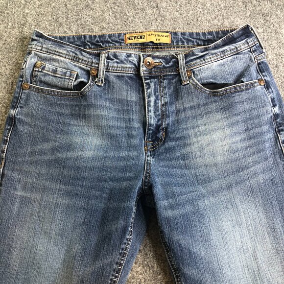 Seven7 Jeans Mens 32x30 Blue Slim Straight Fit Denim Stretch Whiskering Faded - Picture 9 of 11